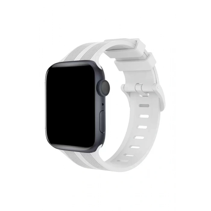 Apple Watch 38mm KR408 Çizgili Silikon Kordon - Beyaz