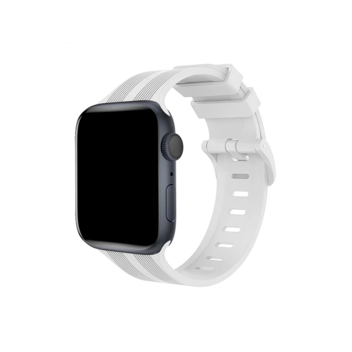 Apple Watch 38mm KR408 Çizgili Silikon Kordon - Beyaz