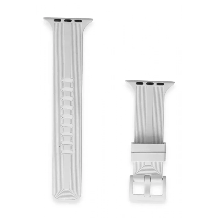 Apple Watch 38mm KR408 Çizgili Silikon Kordon - Beyaz