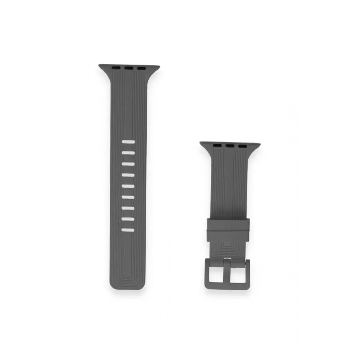 Apple Watch 38mm KR408 Çizgili Silikon Kordon - Koyu Gri