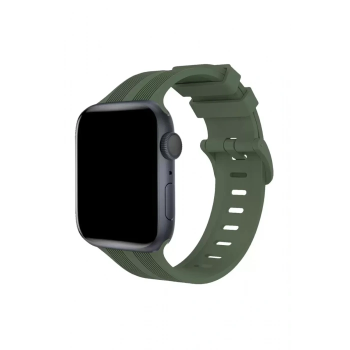 Apple Watch 38mm KR408 Çizgili Silikon Kordon - Koyu Yeşil