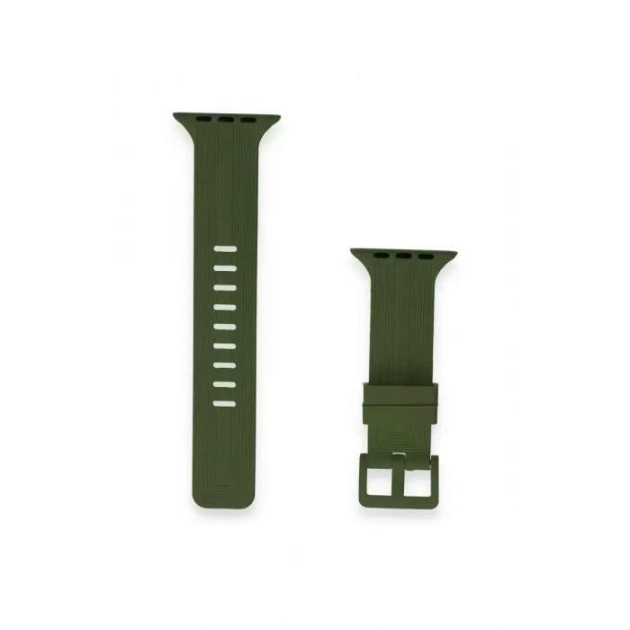 Apple Watch 38mm KR408 Çizgili Silikon Kordon - Koyu Yeşil