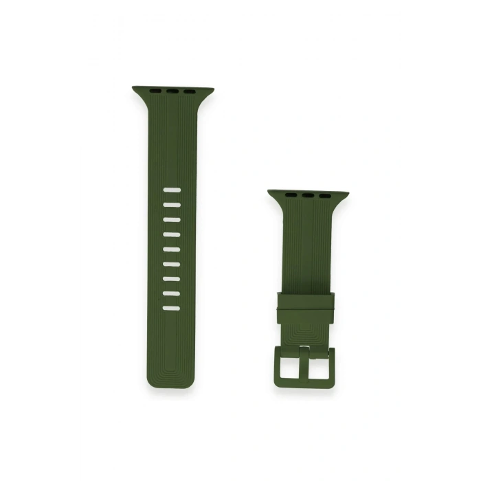 Apple Watch 38mm KR408 Çizgili Silikon Kordon - Koyu Yeşil