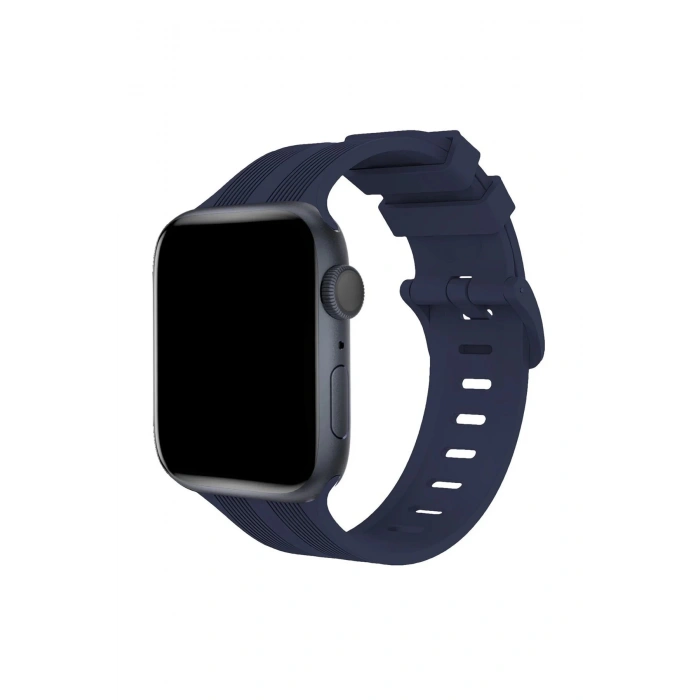 Apple Watch 38mm KR408 Çizgili Silikon Kordon - Lacivert