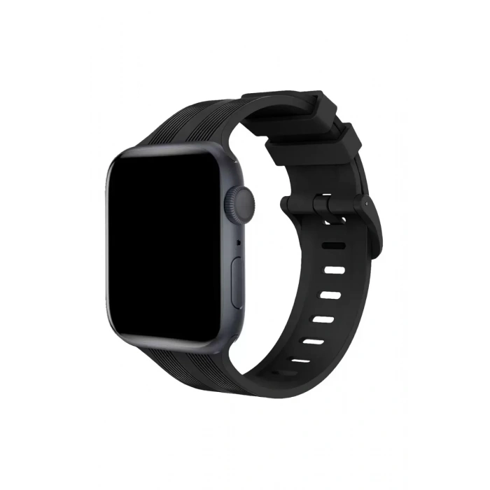 Apple Watch 38mm KR408 Çizgili Silikon Kordon - Siyah