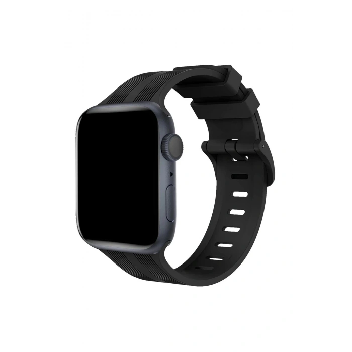 Apple Watch 38mm KR408 Çizgili Silikon Kordon - Siyah
