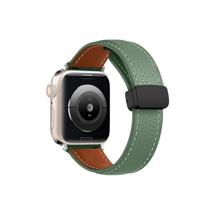 Apple Watch 38mm KR414 Daks Deri Kordon - Koyu Yeşil