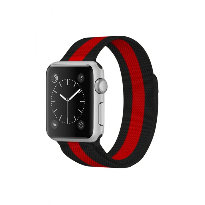 Apple Watch 38mm Metal Mıknatıslı Kordon - Siyah-Kırmızı