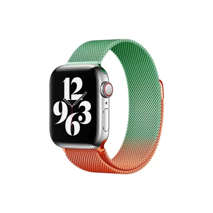 Apple Watch 38mm Metal Mıknatıslı Kordon - Turuncu-Yeşil