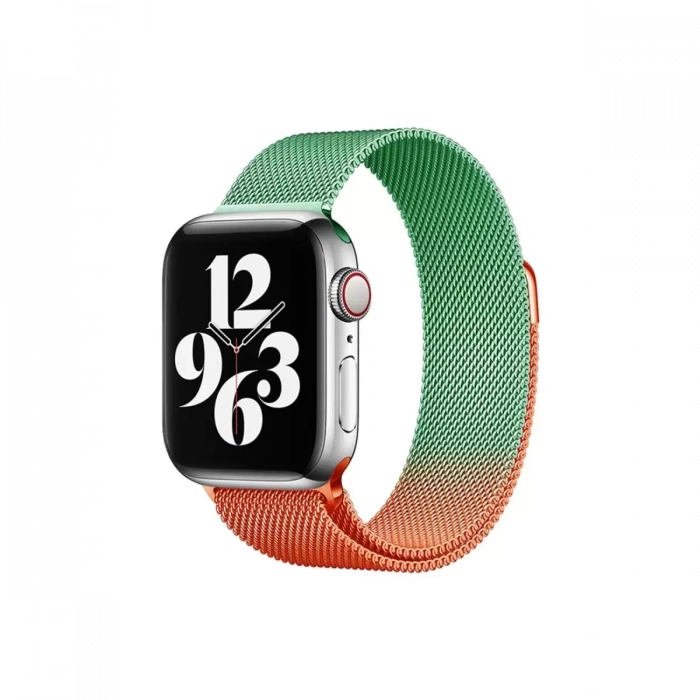 Apple Watch 38mm Metal Mıknatıslı Kordon - Turuncu-Yeşil