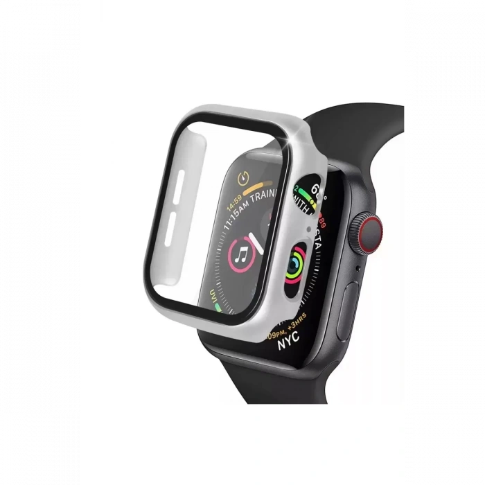Apple Watch 41mm Camlı Kasa Ekran Koruyucu - Gümüş