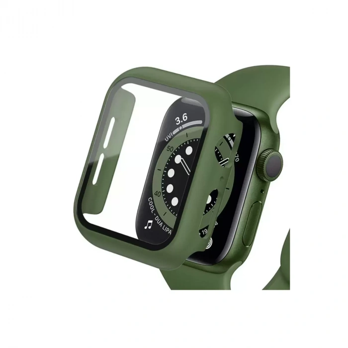 Apple Watch 41mm Camlı Kasa Ekran Koruyucu - Koyu Yeşil