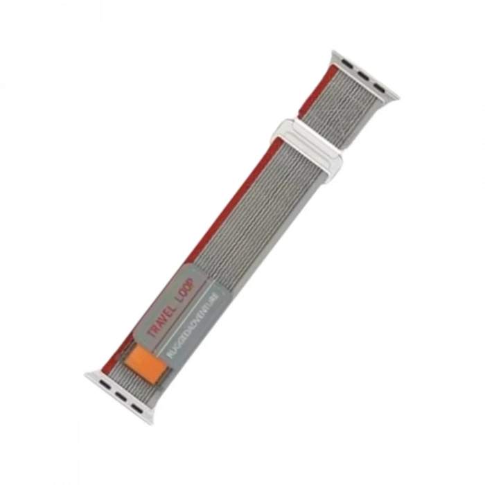 Apple Watch 42mm Alice Kumaş Kordon - Gri-Kırmızı