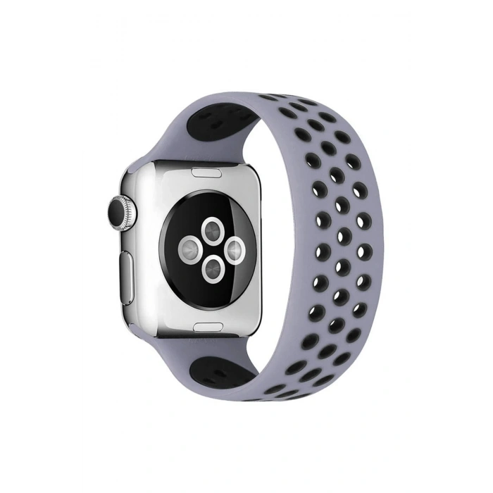 Apple Watch 42mm Ayarlı Delikli Silikon Kordon - Gri-Siyah