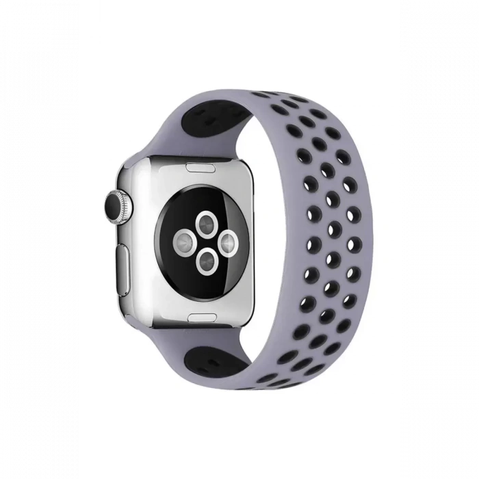 Apple Watch 42mm Ayarlı Delikli Silikon Kordon - Gri-Siyah