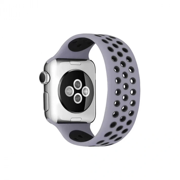 Apple Watch 42mm Ayarlı Delikli Silikon Kordon - Gri-Siyah