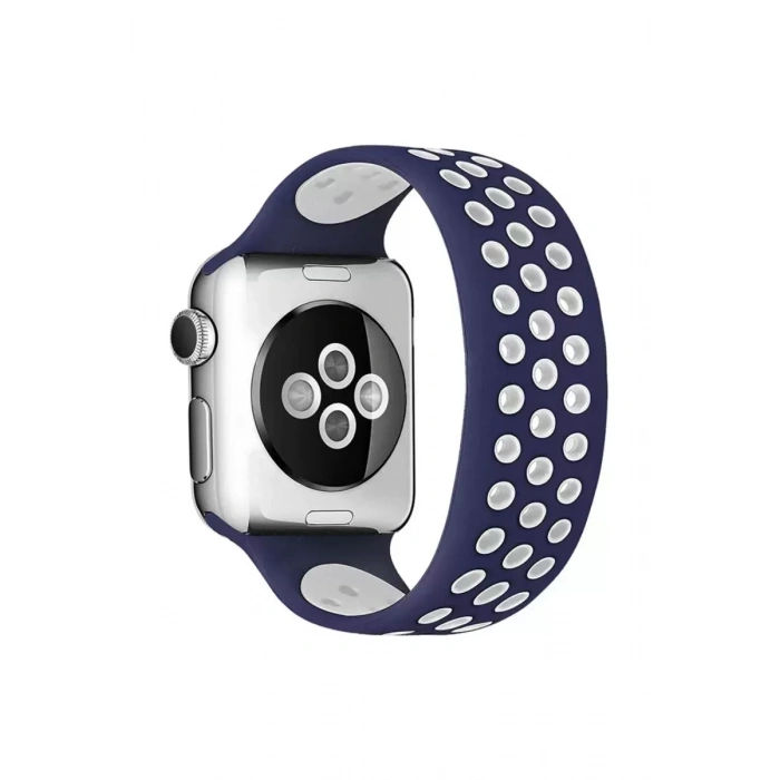 Apple Watch 42mm Ayarlı Delikli Silikon Kordon - Lacivert-Beyaz