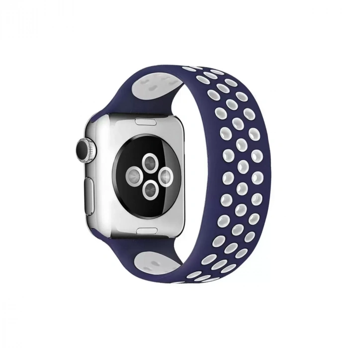 Apple Watch 42mm Ayarlı Delikli Silikon Kordon - Lacivert-Beyaz