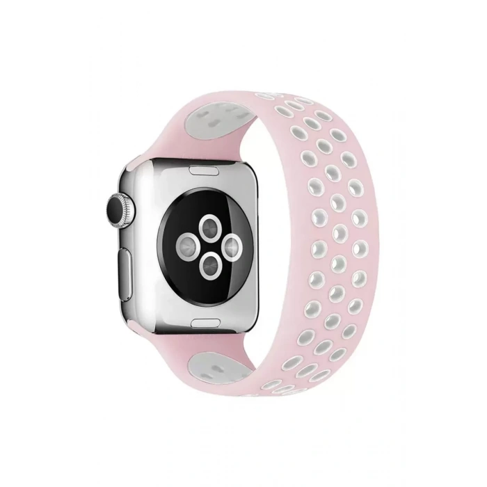 Apple Watch 42mm Ayarlı Delikli Silikon Kordon - Pembe-Beyaz
