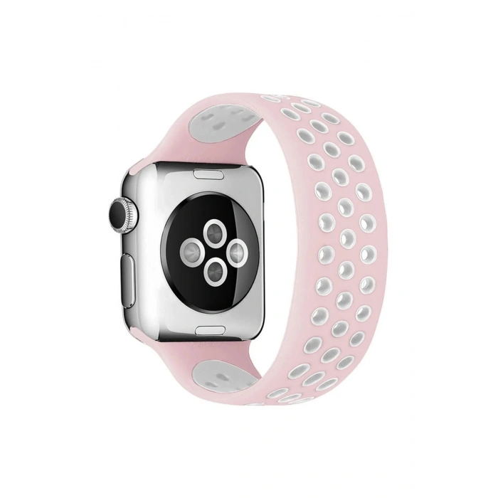Apple Watch 42mm Ayarlı Delikli Silikon Kordon - Pembe-Beyaz