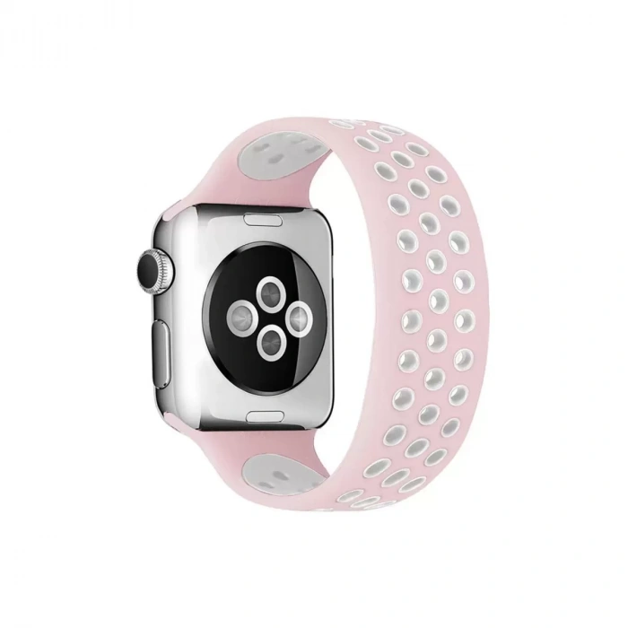 Apple Watch 42mm Ayarlı Delikli Silikon Kordon - Pembe-Beyaz