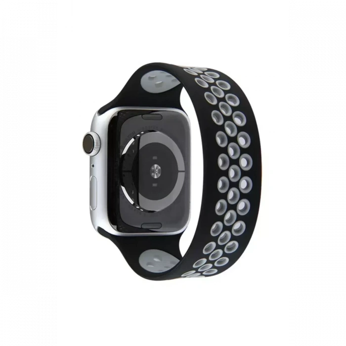 Apple Watch 42mm Ayarlı Delikli Silikon Kordon - Siyah-Gri