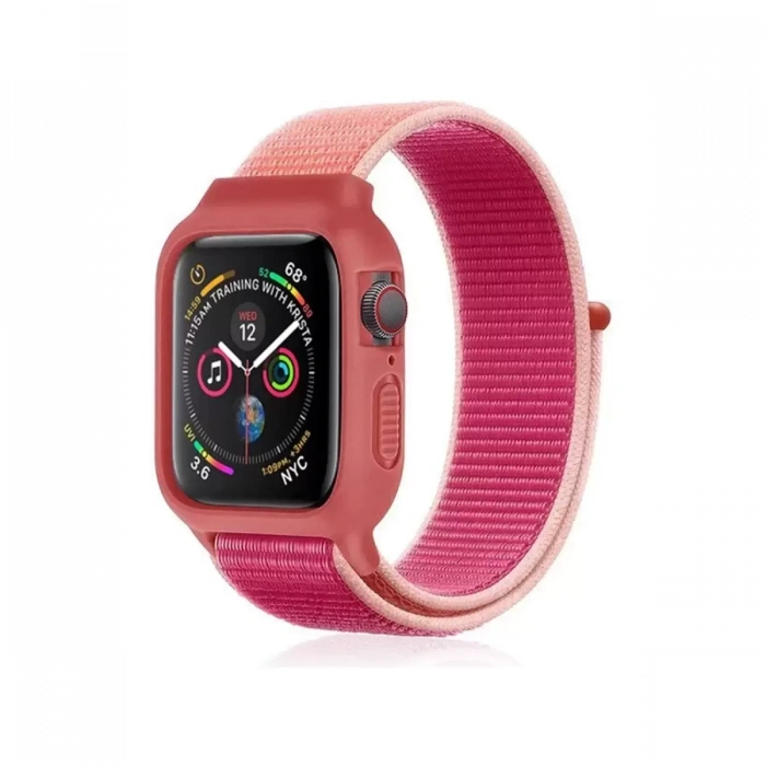 Apple Watch 42mm Hasırlı Cırtcırtlı Kasalı Kordon - Mor