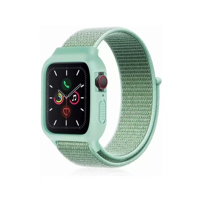 Apple Watch 42mm Hasırlı Cırtcırtlı Kasalı Kordon - Turkuaz