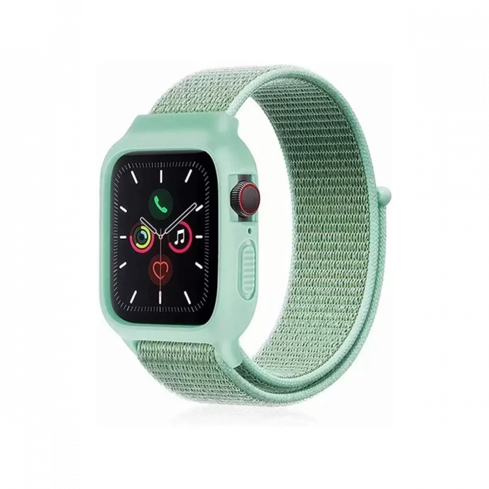 Apple Watch 42mm Hasırlı Cırtcırtlı Kasalı Kordon - Turkuaz