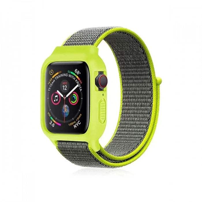 Apple Watch 42mm Hasırlı Cırtcırtlı Kasalı Kordon - Yeşil