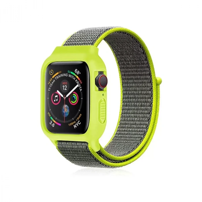 Apple Watch 42mm Hasırlı Cırtcırtlı Kasalı Kordon - Yeşil
