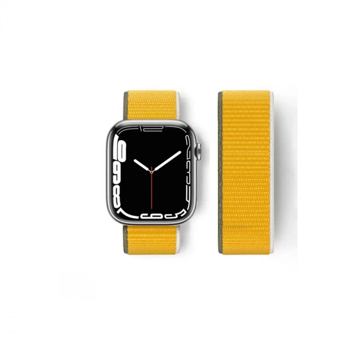 Apple Watch 42mm Hasırlı Cırtcırtlı Kordon - Sarı