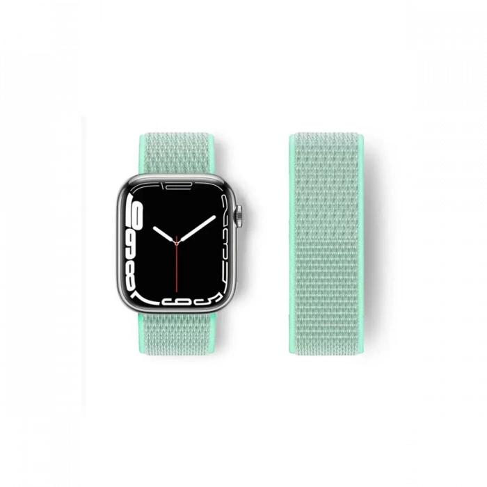 Apple Watch 42mm Hasırlı Cırtcırtlı Kordon - Turkuaz