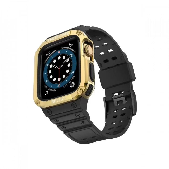 Apple Watch 42mm KR401 Silikon Kordon - Siyah-Gold