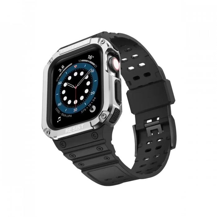 Apple Watch 42mm KR401 Silikon Kordon - Siyah-Gümüş