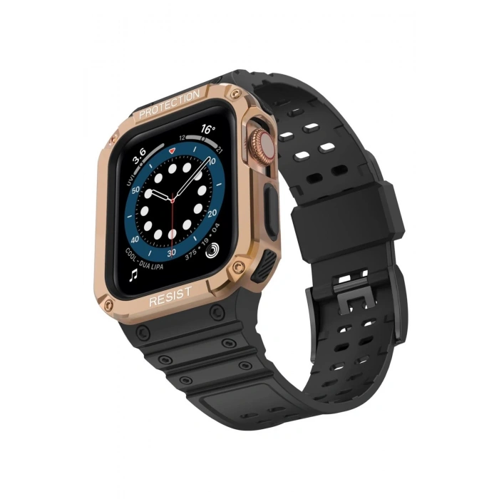 Apple Watch 42mm KR401 Silikon Kordon - Siyah-Rose