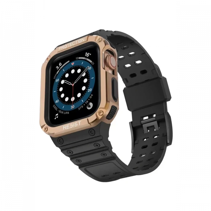 Apple Watch 42mm KR401 Silikon Kordon - Siyah-Rose