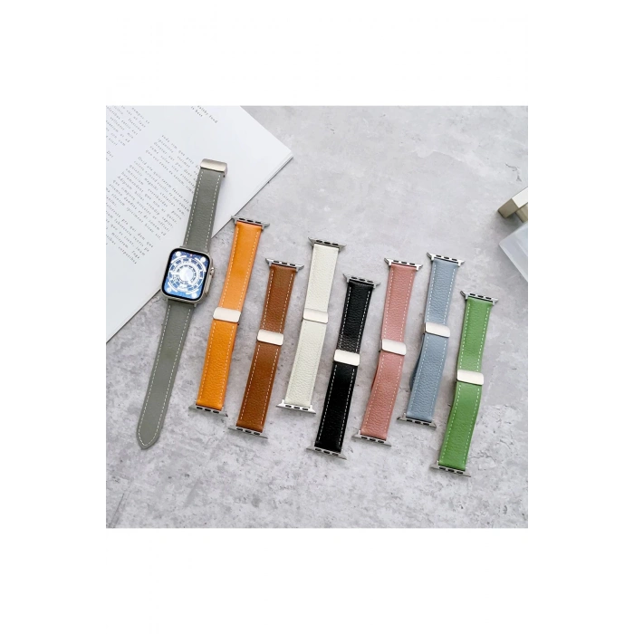 Apple Watch 42mm KR414 Daks Deri Kordon - Siyah