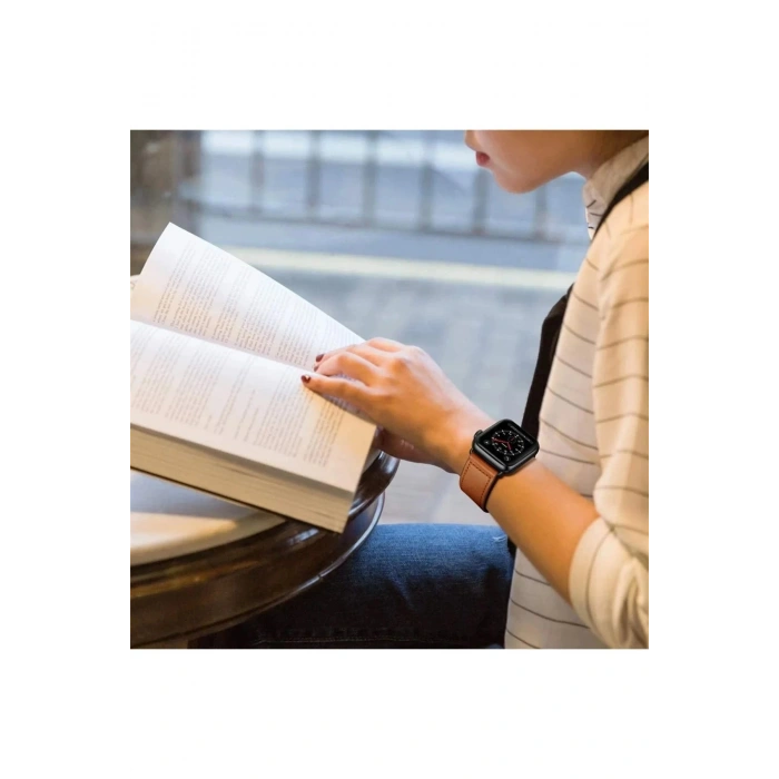 Apple Watch 42mm KR415 Luaz Deri Kordon - Kahverengi