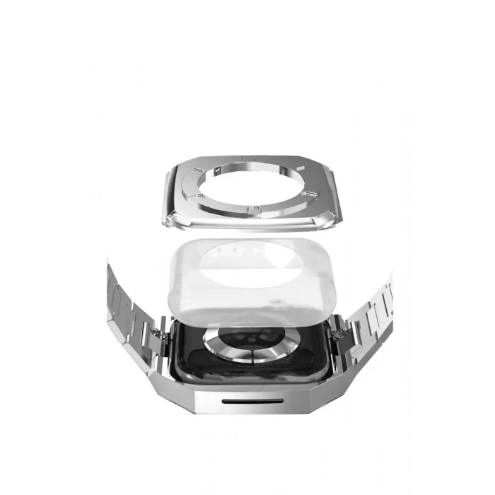 Apple Watch 44mm Metal Petek Kasalı Kordon - Gümüş