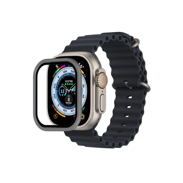 Apple Watch Ultra 49mm Alüminyum Kasa Cam Ekran Koruyucu - Gri