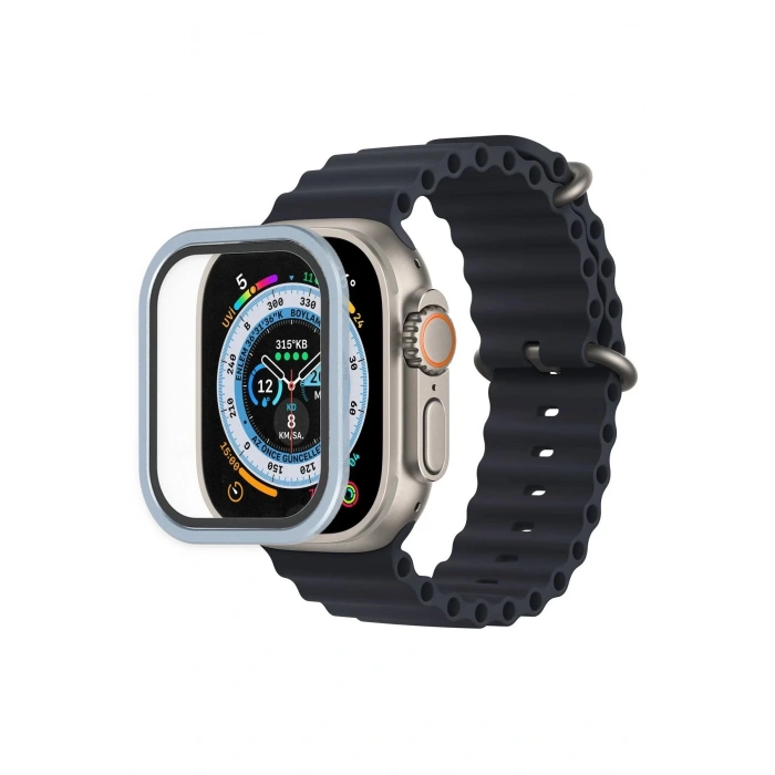 Apple Watch Ultra 49mm Alüminyum Kasa Cam Ekran Koruyucu - Mavi