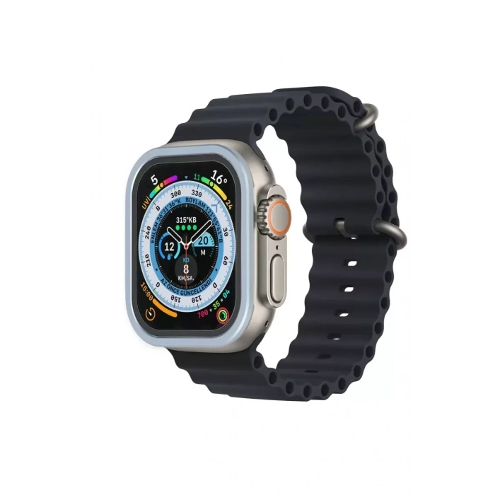 Apple Watch Ultra 49mm Alüminyum Kasa Cam Ekran Koruyucu - Mavi