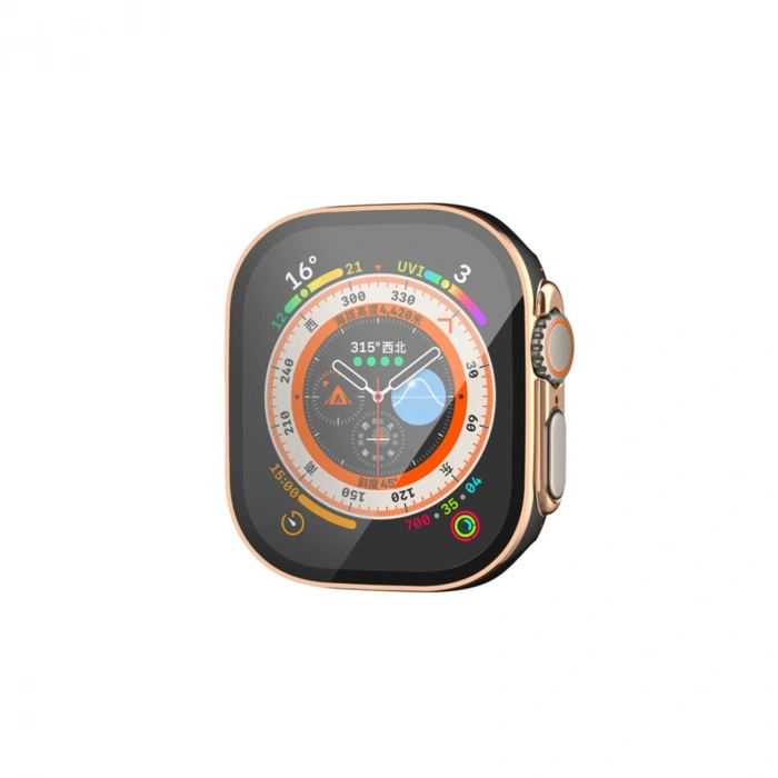 Apple Watch Ultra 49mm Legend Camlı Kasa Ekran Koruyucu - Siyah-Gold