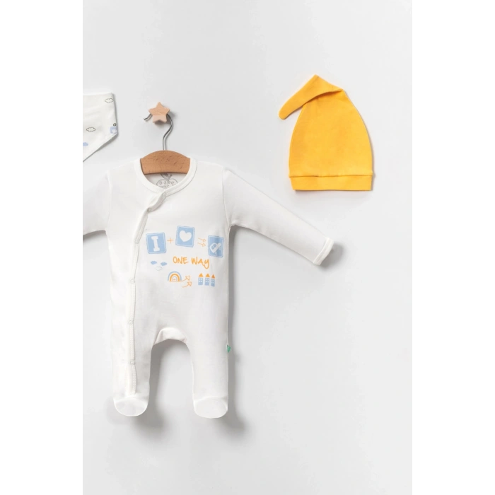 Araba Desenli Sarı 4lü Erkek Bebek Tulumu