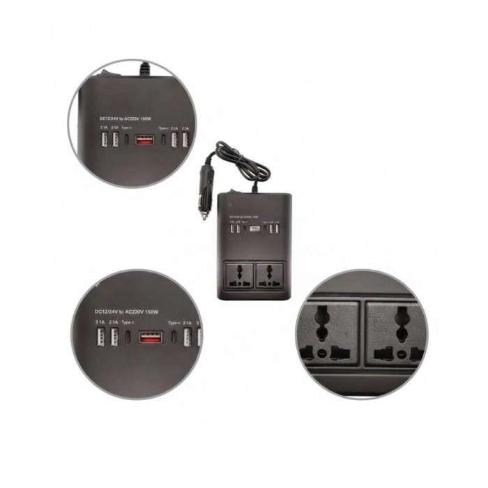 Araç İçin 12v 24v Güç Dönüştürücü 220v Priz Ve Usb Portlu