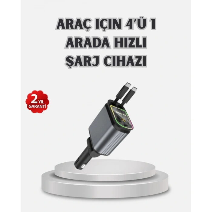 Araç Şarj Cihazı 4 Portlu 66w Hızlı Şarjlı Led Işıklı Ve 180° Dönebilir
