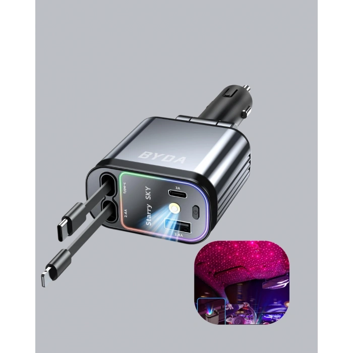 Araç Şarj Cihazı 66w 4 Portlu Hızlı Şarj Ve Led Işıklı