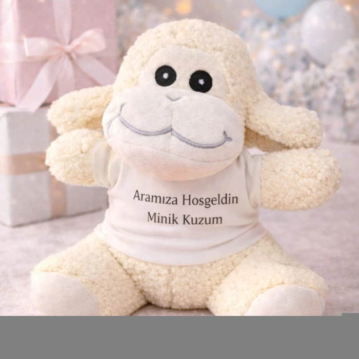 Aramıza Hoşgeldin Minik Kuzum Tişörtlü Sevimli Peluş Kuzu