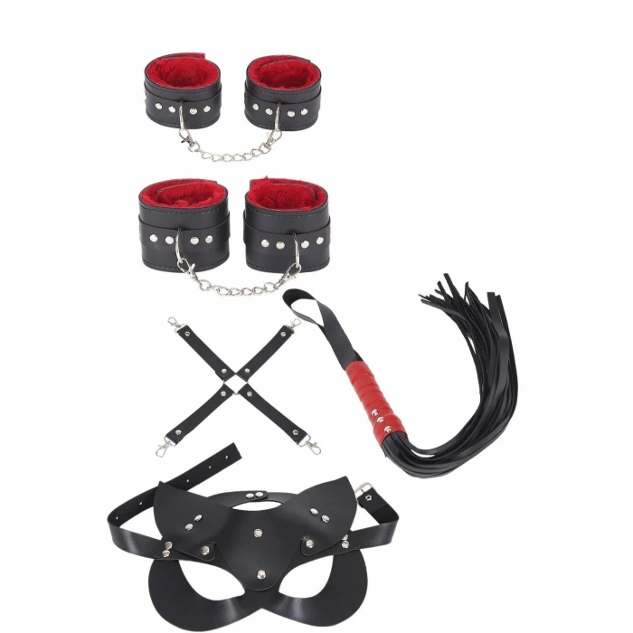 MARSiLYAN- 4lü Kol Bacak Kırbaç Maske Deri Aksesuar Set